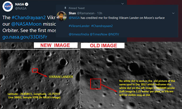 Chandrayaan-2: Chennai Techie Helps NASA Discover Vikram Lander Chandrayaan-2: Chennai Techie Helps NASA Discover Vikram Lander
