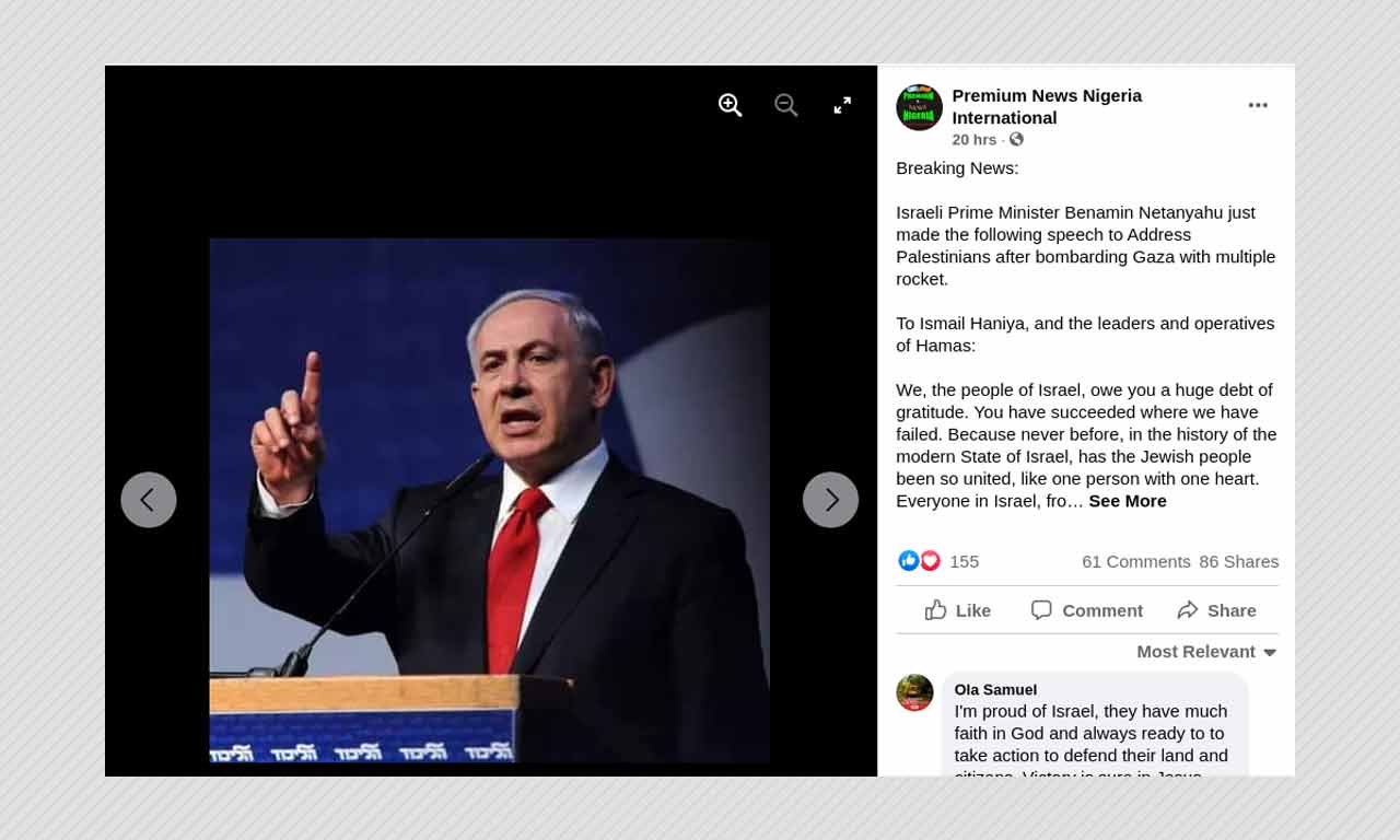 Benjamin Netanyahu's Speech Thanking Hamas For Uniting Israelis Is Fake