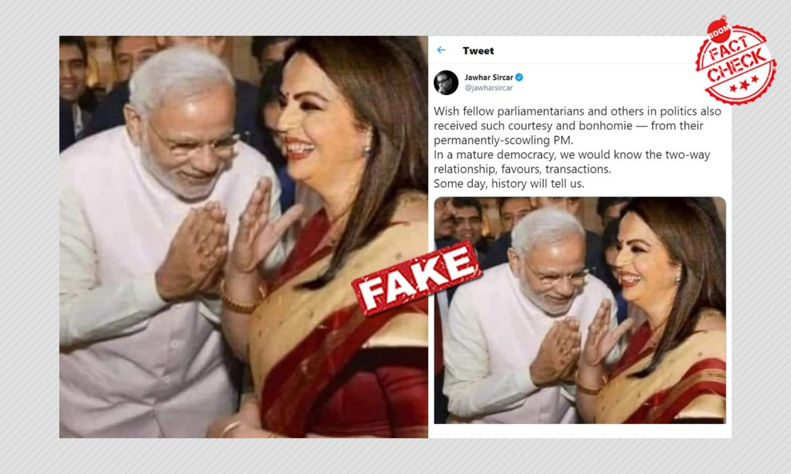 Nita Ambani Porn Videos - Photo Of PM Modi Bowing To Nita Ambani Is Morphed | BOOM