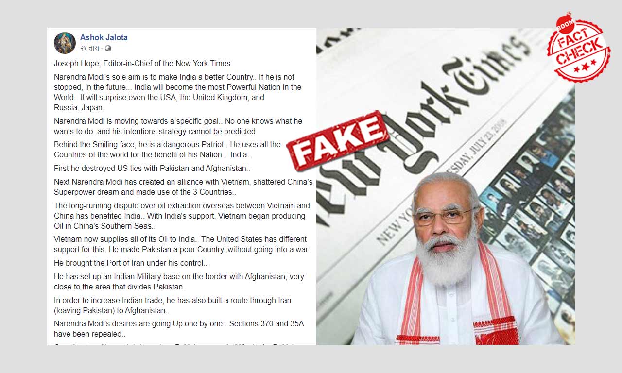 Viral Message Falsely Claims NYT Editor Praised PM Modi #39 s Foreign