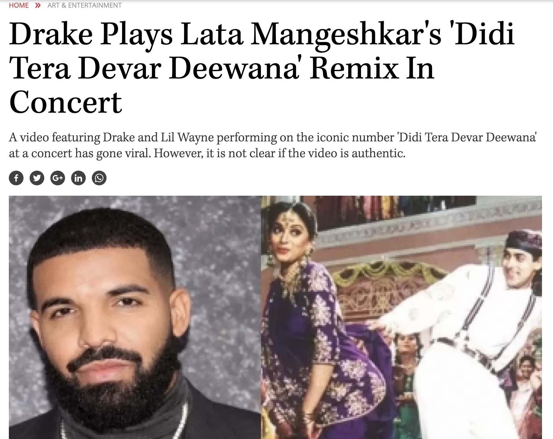 Viral Video of Lata Mangeshkar Song Being Played at Drake Concert Is  Doctored | BOOM