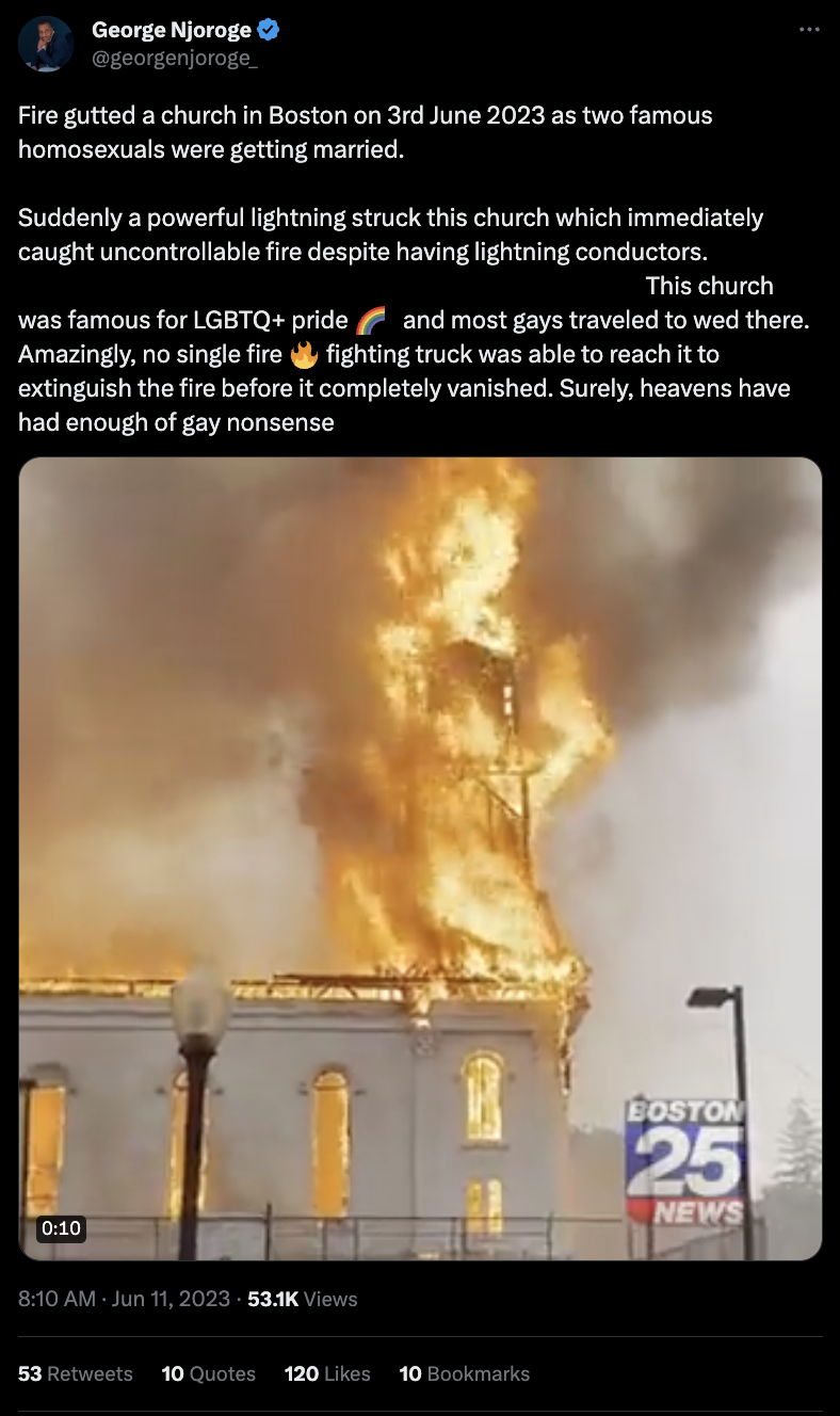 Social Media Posts Linking Massachusetts Church Fire To Gay Wedding Are  False | BOOM