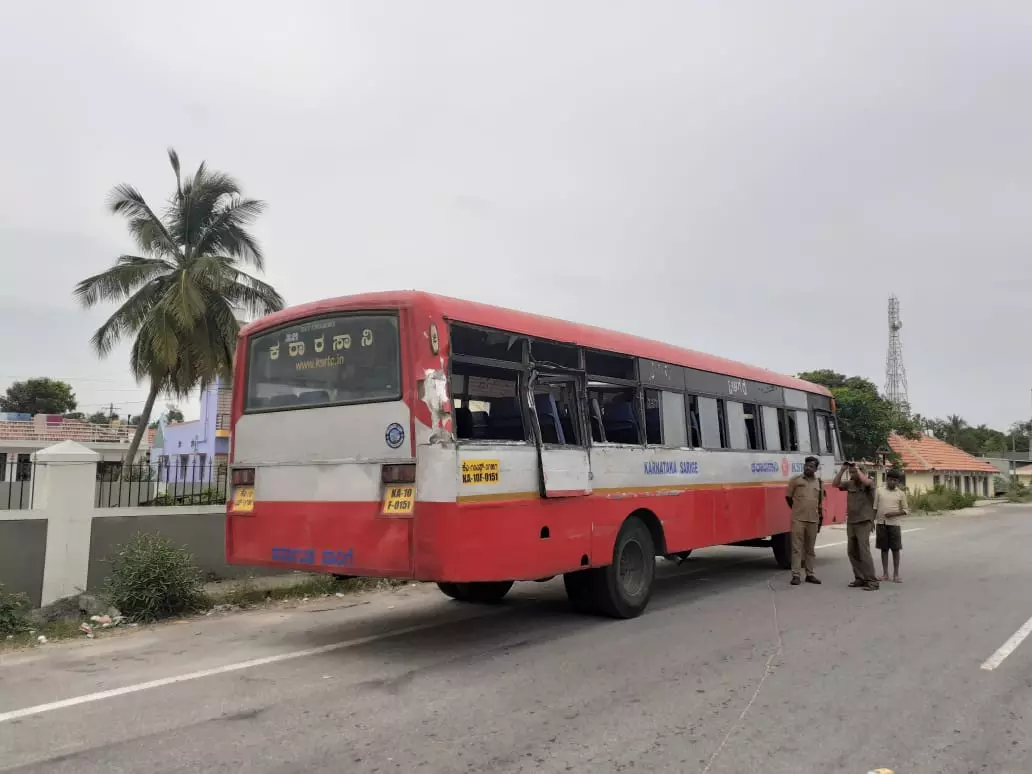 Photos showing the Karnataka state bus that met into an accident