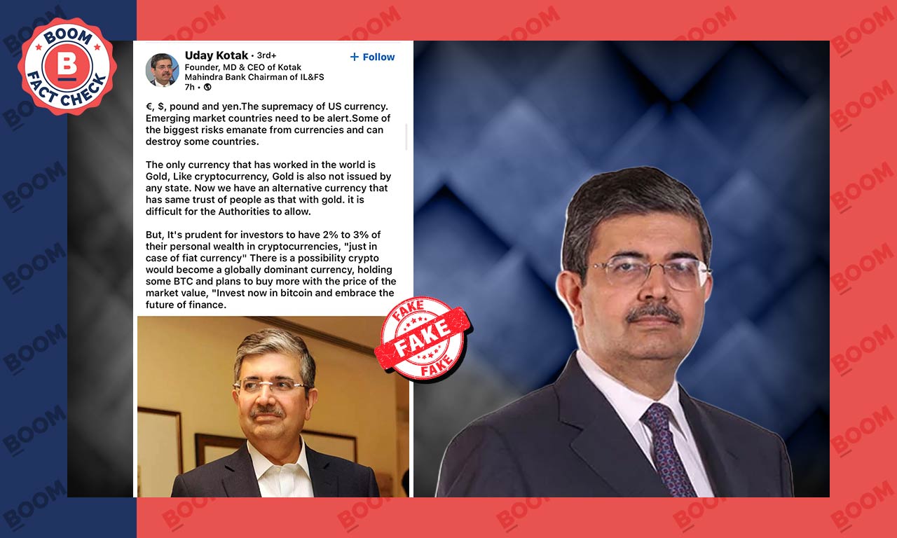 Uday Kotak Calls Out Impostor LinkedIn Account Promoting Bitcoin | BOOM